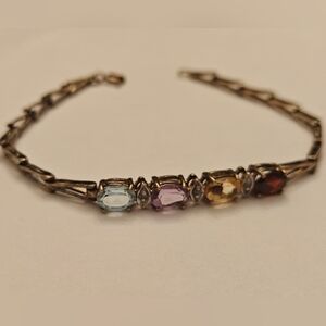 Vintage Multi Colored Stones Gold Over Silver 925 Bracelet